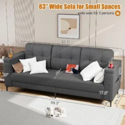 83.5" 3 Seater Sofa Couch With Storage Armrests For Living Room, Comfy Sofa Couch With Wide Seat -Home Decor Store GUEST 6e00e3f9 1538 4907 b109 20184dcfe0f2