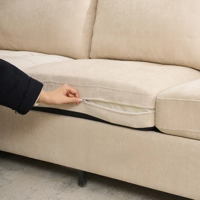 3 Seat Sofa Couch, 89'' Chenille Fabric Upholstered Sofa With Wide Armrest, Comfy Couches With Side Storage Pockets For Living Room, Bedroom 5 3 Seat Sofa Couch, 89'' Chenille Fabric Upholstered Sofa With Wide Armrest, Comfy Couches With Side Storage Pockets For Living Room, Bedroom - Image 5