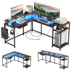 68" L Shaped Gaming Desk, Computer Desk With Power Outlets & LED Lights, Home Office Desk With File Drawer -Home Decor Store GUEST 6f1787a5 de29 4149 aacc 19d3b8e5b38b