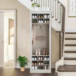 Hall Tree With Bench And Shoe Storage, 4-in-1 Entryway Bench With Coat Rack, 15 Shoe Cubbies & 5 Coat Hooks, Gray -Home Decor Store GUEST 701c2866 e955 4ad9 87b8 930a92f44dcf