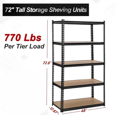 5-Tier Heavy-Duty Metal Storage Rack, Adjustable Utility Shelving Unit For Garage, Warehouse, Pantry, Kitchen, 48" L X 18" W X 73" H 3 5-Tier Heavy-Duty Metal Storage Rack, Adjustable Utility Shelving Unit For Garage, Warehouse, Pantry, Kitchen, 48" L X 18" W X 73" H - Image 3