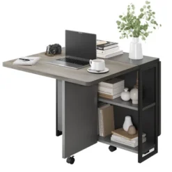 Folding Dining Table, Drop Leaf Dining Table With 6 Wheels And 2-Layer Storage Shelf, Space Saving Dining Table For Small Spaces -Home Decor Store GUEST 71cbc140 aa25 4f18 84c7 bb7c0d03dcdf