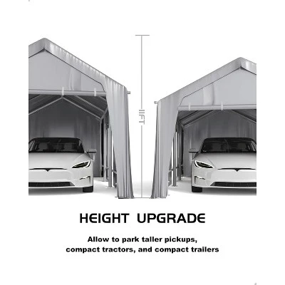 10'x20' Windproof Carport With Reinforced Frames And 180g PE Canopy; Includes Front And Rear Doors, Perfect For Pickups, Boats, And Equipment. 2 10'x20' Windproof Carport With Reinforced Frames And 180g PE Canopy; Includes Front And Rear Doors, Perfect For Pickups, Boats, And Equipment. - Image 2