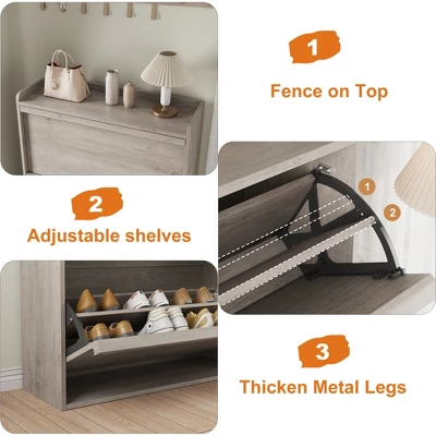 Shoe Cabinet With 3 Flip Drawers, Modern Shoe Storage For Entryway, Wooden Shoe Organizer Cabinet With Adjustable Shelf, For Hallway, Grey 5 Shoe Cabinet With 3 Flip Drawers, Modern Shoe Storage For Entryway, Wooden Shoe Organizer Cabinet With Adjustable Shelf, For Hallway, Grey - Image 5