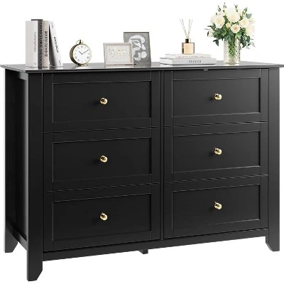 Large 6 Drawer Dresser With Deep Drawers & Metal Knobs, Modern Wooden Double Chests Of Drawers For Entryway 7 Large 6 Drawer Dresser With Deep Drawers & Metal Knobs, Modern Wooden Double Chests Of Drawers For Entryway - Image 7