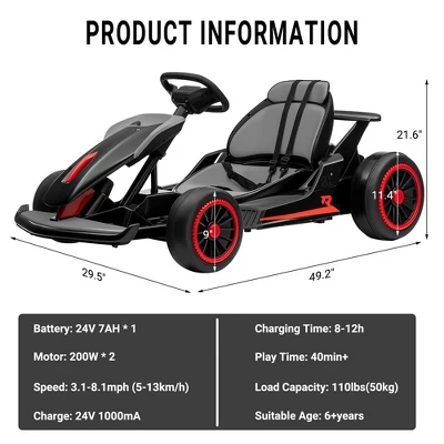 Go Kart For Kids, 24V Drift Kart With 2X200W Strong Motor, 7AH Big Battery, Electric Pedals 1 Go Kart For Kids, 24V Drift Kart With 2X200W Strong Motor, 7AH Big Battery, Electric Pedals