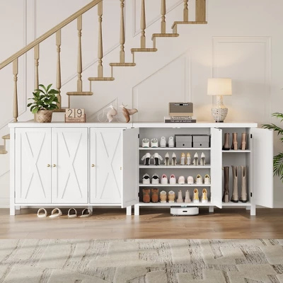 Shoe Cabinet With Doors, Farmhouse 35'' Shoe Storage Cabinet For Entryway, 4-Tier Shoe Cabinet With Storage, Large Shoe Organizer Cabinet, White 3 Shoe Cabinet With Doors, Farmhouse 35'' Shoe Storage Cabinet For Entryway, 4-Tier Shoe Cabinet With Storage, Large Shoe Organizer Cabinet, White - Image 3