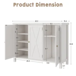 Shoe Cabinet With Doors, Farmhouse 35'' Shoe Storage Cabinet For Entryway, 4-Tier Shoe Cabinet With Storage, Large Shoe Organizer Cabinet, White