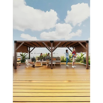 12 X 20 FT Wood Pergola, Retractable Shade Canopy, Outdoor Wooden Pergola For Patio 6 12 X 20 FT Wood Pergola, Retractable Shade Canopy, Outdoor Wooden Pergola For Patio - Image 6