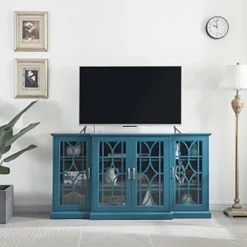 TV Stand, Retro Style Sideboard Buffet Storage Cabinet With Glass Door Adjustable Shelves, Console Table Cupboard Credenza For Kitchen Dining Room