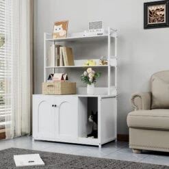 Litter Box Enclosure With 2 Storage Shelves Wooden Hidden Cat Litter Box Enclosure Furniture With 2 Door -Home Decor Store GUEST 78d1524c a3b4 4bce 98c6 68f36d0caaaa