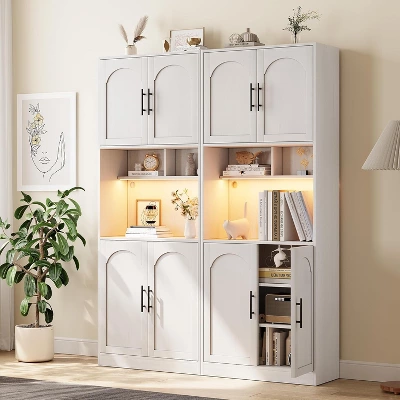 71" Pantry Cabinet, Tall Kitchen Hutch With Led Lights, Freestanding Kitchen Cabinet With Microwave Shelf, For Dining Room 6 71" Pantry Cabinet, Tall Kitchen Hutch With Led Lights, Freestanding Kitchen Cabinet With Microwave Shelf, For Dining Room - Image 6