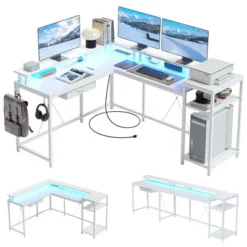 68" L Shaped Gaming Desk, Computer Desk With Power Outlets & LED Lights, Home Office Desk With File Drawer -Home Decor Store GUEST 7c7d7072 487e 4a89 820f e1c3c46b0973