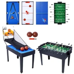 5 In 1 Multi-Game Table, Combo Game Table With Billiards, Push Hockey, Foosball, Ping Pong, Basketball, Portable Multi Game Combination Table Set