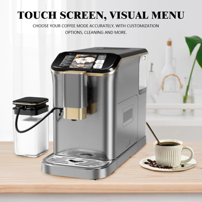 Super Automatic Espresso Machine 20 Bar High Pressure For Latte Espresso And Cappuccino, Stainless Steel Conical Burr Grinder 2 Super Automatic Espresso Machine 20 Bar High Pressure For Latte Espresso And Cappuccino, Stainless Steel Conical Burr Grinder - Image 2