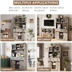 72" Kitchen Pantry Storage Cabinet With Hutch And Sliding Barn Door, Farmhouse Tall Buffet Cabinet With Drawers -Home Decor Store GUEST 7fab504c 7ae0 4285 939d 4b161009e354