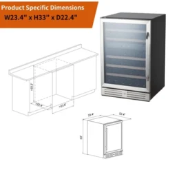 24 Inch Wine Cooler Refrigerator, 46 Bottle Dual Zone Built-in Freestanding Wine Fridge, LED Operation Screen