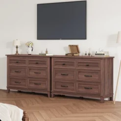 6 Dresser For Bedroom, 47" Wide Dresser, Wide Drawer Dresser With Storage Freestanding, Wooden Closet Dresser Storage Chest For Bedroom, Walnut -Home Decor Store GUEST 813a7db0 9e9b 4c18 8c99 5517450e3d3d
