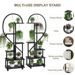 Set Of 2 Metal 6-Tier Tall Plant Stands With Detachable Wheels And Drawers, Half Heart Shape Design For Indoor/Outdoor Home, Garden, Patio, Balcony -Home Decor Store GUEST 813b430d 9ea5 4968 bf18 914224548468