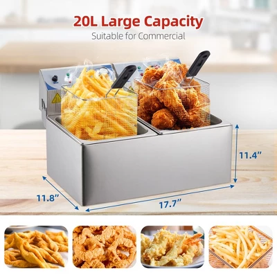 Whizmax Electric Deep Fryer, 10 L X 2 Deep Fryer With Basket, Adjustable Temperature Control, Nuggets, Chips & More,Stainless Steel,Sliver 3 Whizmax Electric Deep Fryer, 10 L X 2 Deep Fryer With Basket, Adjustable Temperature Control, Nuggets, Chips & More,Stainless Steel,Sliver - Image 3
