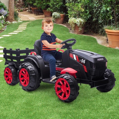 12V Kids Ride On Tractor With Trailer, Battery Powered Electric Vehicles Toy With 35W Dual Motors 2 12V Kids Ride On Tractor With Trailer, Battery Powered Electric Vehicles Toy With 35W Dual Motors - Image 2