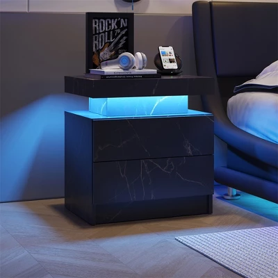 Nightstand With 2 Drawers, Bedside Tables With Adjustable LED Lights, Small Night Stands, Modern Side Table For Living Room Bedroom, Easy Assembly 7 Nightstand With 2 Drawers, Bedside Tables With Adjustable LED Lights, Small Night Stands, Modern Side Table For Living Room Bedroom, Easy Assembly - Image 7