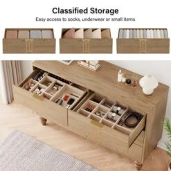 Whizmax Modern Wooden 6 Drawer Dresser With Vintage Pattern Design, Chest Dresser With Deep Drawers For Bedroom, Living Room, Oak And Gold -Home Decor Store GUEST 82956944 ce1c 43d2 8265 3e1c08887b5c