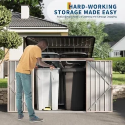 2 Trash Cans Metal Outdoor Storage, 3x6 FT Garbage Bin Storage Shed With Chain Lid, Garbage Can Metal Sheds For Garden, Backyard, Lawn And Patio -Home Decor Store GUEST 8458a58b 56f9 4d6a 836b 082997c1ba57