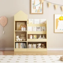 Wooden Kids Bookshelf Toy Storage Organizer With Bookcase, Kid's Bin Storage Unit With 6 Compartments 2 Baskets Bins Toys Box Organizer -Home Decor Store GUEST 84a8e481 988f 44fb bcf7 e05493605129