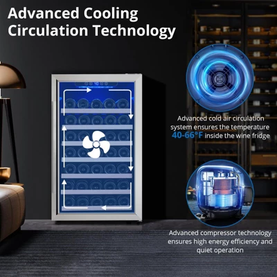 20 Inch Wine Fridge, 52 Bottle Wine Cooler Refrigerator, 40-66¡ãF Wine Refrigerator With Glass Door, Blue LED Light Wine Fridge 1 20 Inch Wine Fridge, 52 Bottle Wine Cooler Refrigerator, 40-66¡ãF Wine Refrigerator With Glass Door, Blue LED Light Wine Fridge