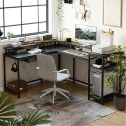 68" L Shaped Gaming Desk, Computer Desk With Power Outlets & LED Lights, Home Office Desk With File Drawer -Home Decor Store GUEST 87794b23 e218 468b a46d 98849b11d13f