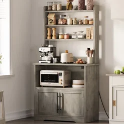 Microwave Stand Bakers Rack Cabinet, Farmhouse Wooden Storage Cabinet With Power Outlet With Thickened Counter 18 Microwave Stand Bakers Rack Cabinet, Farmhouse Wooden Storage Cabinet With Power Outlet With Thickened Counter -Home Decor Store GUEST 8825c9a7 4207 46c0 adea b0b6230b5206