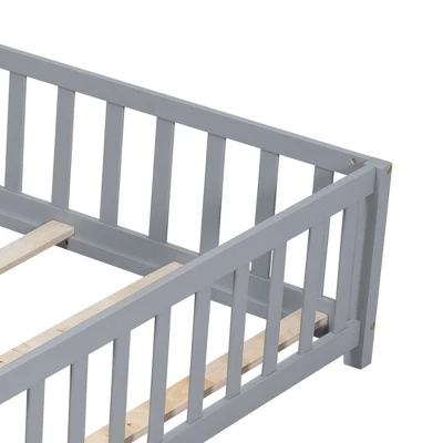 Toddler Floor Bed,Full Size Floor Bed With Safety Fence Guardrails And Slats, Wooden Floor Bed Frame With Door, No Box Spring Needed 5 Toddler Floor Bed,Full Size Floor Bed With Safety Fence Guardrails And Slats, Wooden Floor Bed Frame With Door, No Box Spring Needed - Image 5