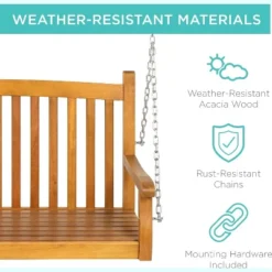 WhizMax Classic Weather-Resistant Acacia Wood Porch Swing