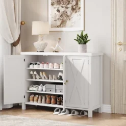Shoe Cabinet With Doors, Farmhouse 35'' Shoe Storage Cabinet For Entryway, 4-Tier Shoe Cabinet With Storage, Large Shoe Organizer Cabinet, White 10 Shoe Cabinet With Doors, Farmhouse 35'' Shoe Storage Cabinet For Entryway, 4-Tier Shoe Cabinet With Storage, Large Shoe Organizer Cabinet, White -Home Decor Store GUEST 8ba4d021 1309 4d0d b04f 5ae9064a8a79