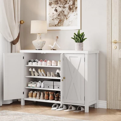 Shoe Cabinet With Doors, Farmhouse 35'' Shoe Storage Cabinet For Entryway, 4-Tier Shoe Cabinet With Storage, Large Shoe Organizer Cabinet, White 4 Shoe Cabinet With Doors, Farmhouse 35'' Shoe Storage Cabinet For Entryway, 4-Tier Shoe Cabinet With Storage, Large Shoe Organizer Cabinet, White - Image 4