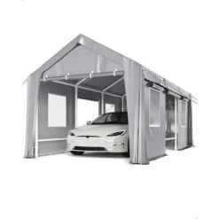 10'x20' Windproof Carport With Reinforced Frames And 180g PE Canopy; Includes Front And Rear Doors, Perfect For Pickups, Boats, And Equipment. 16 10'x20' Windproof Carport With Reinforced Frames And 180g PE Canopy; Includes Front And Rear Doors, Perfect For Pickups, Boats, And Equipment. -Home Decor Store GUEST 8c9aef58 05ba 4f15 8f71 11885b418167
