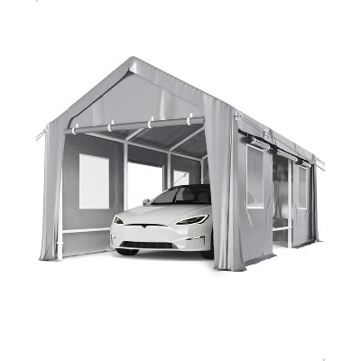 10'x20' Windproof Carport With Reinforced Frames And 180g PE Canopy; Includes Front And Rear Doors, Perfect For Pickups, Boats, And Equipment. 8 10'x20' Windproof Carport With Reinforced Frames And 180g PE Canopy; Includes Front And Rear Doors, Perfect For Pickups, Boats, And Equipment. - Image 8