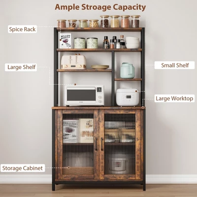Bakers Rack With Cabinet 5 Tier Microwave Stand 63.78" Microwave Storage Rack With Door Vintage Kitchen Utility Storage Shelf 4 Bakers Rack With Cabinet 5 Tier Microwave Stand 63.78" Microwave Storage Rack With Door Vintage Kitchen Utility Storage Shelf - Image 4