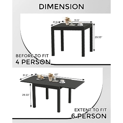 Aluminum 31"-63" Extendable Outdoor Dining Table Set For 4-6 Person, Expandable Patio Table With Aluminum Slat For Backyard, Deck 5 Aluminum 31"-63" Extendable Outdoor Dining Table Set For 4-6 Person, Expandable Patio Table With Aluminum Slat For Backyard, Deck - Image 5