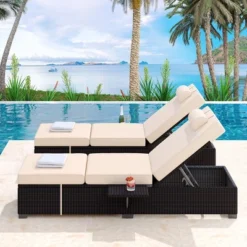 Outdoor PE Wicker Chaise Lounge Chairs Set Of 2 Patio Brown Rattan Reclining Chair Adjustable Backrest Pool Sunbathing Recliners With Cushion Cover -Home Decor Store GUEST 8e85079d 41ea 4dfe bf01 e37bf3ffd253