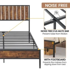 Full Size Bed Frame With Wood Headboard,Metal Bed Frame With 14 Heavy Duty Steel Slats,No Box Spring Needed,Noise-Free,Retro Brown -Home Decor Store GUEST 8f613c01 540f 4fe7 bc07 5c6a81b888c6