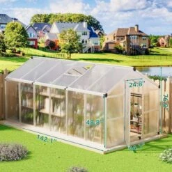 8x12FT Greenhouse For Outdoors,Polycarbonate Greenhouse With Quick Setup Structure And Roof Vent,Aluminum Greenhouses For Outdoors Heavy Duty -Home Decor Store GUEST 8fe030ce 1a3e 4521 8291 8066f860d43b