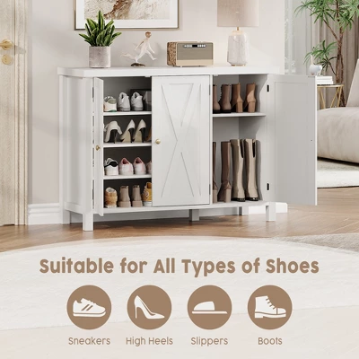 Shoe Cabinet With Doors, Farmhouse 35'' Shoe Storage Cabinet For Entryway, 4-Tier Shoe Cabinet With Storage, Large Shoe Organizer Cabinet, White 2 Shoe Cabinet With Doors, Farmhouse 35'' Shoe Storage Cabinet For Entryway, 4-Tier Shoe Cabinet With Storage, Large Shoe Organizer Cabinet, White - Image 2
