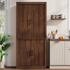 Tall Farmhouse Pantry Cabinet - 4-Door Storage With Adjustable Shelves, Freestanding For Kitchen