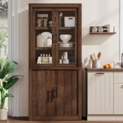 Tall Kitchen Pantry, Pantry Storage Cabinet With 2 Glass Doors & Adjustable Shelves, Farmhouse Freestanding Pantry Cupboard -Home Decor Store GUEST 91f940a4 fc44 4c9a a68f 61c91f3b135c