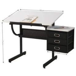 Drafting Drawing Table With Stool, 3 Drawers, Adjustable Angle Standing Desk, Sturdy Steel Construction Drawing Desk For Home Office School White -Home Decor Store GUEST 95ecba2e ca99 445b a78b 1ea0cda70529