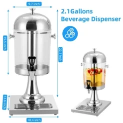 WhizMax 2.1 Gallon/8L Beverage Dispenser, Drink Dispensers With Stand, Spigot, Ice Container, Stainless Steel Water Juice Dispenser
