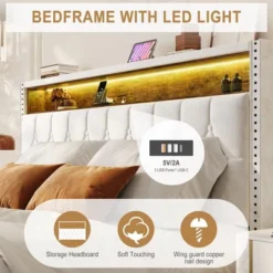 Whizmax Velvet Upholstered Platform Bed Frame With Storage Headboard, Nailhead Trim Wingback Headboard, Wood Slats Support, Off White -Home Decor Store GUEST 96a23a4f 7cab 4a91 9c01 f171fbb8ba21