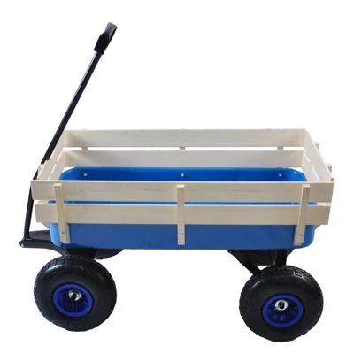 Garden Cart Utility Wagon 176 LBS Loading Capacity Steel Garden Wagon Pulling Cart With Wood Railing Folded Handle For Garden Farm Orchard Warehouse 1 Garden Cart Utility Wagon 176 LBS Loading Capacity Steel Garden Wagon Pulling Cart With Wood Railing Folded Handle For Garden Farm Orchard Warehouse